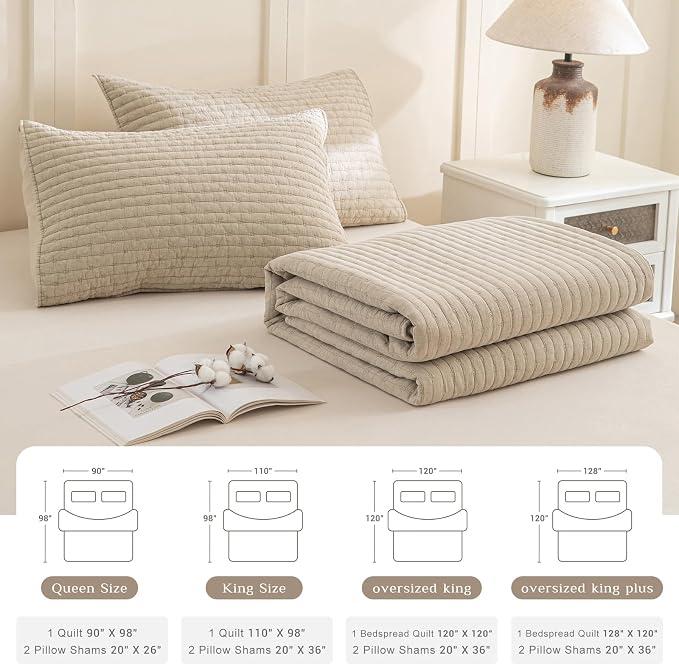 CozyTide Oversized King Bedspread 128"x120", Stone-Washed Cotton Wheat King - Image 7