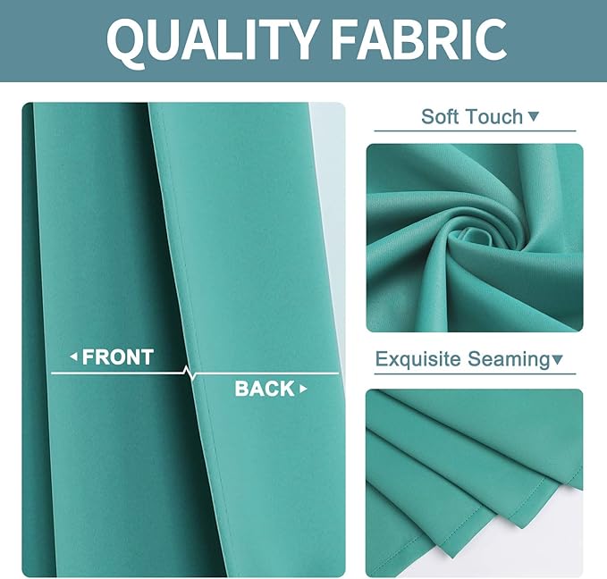 ChrisDowa Blackout Curtains Door Curtain 63 Inch Length Closet Drapes, Teal | - Image 3