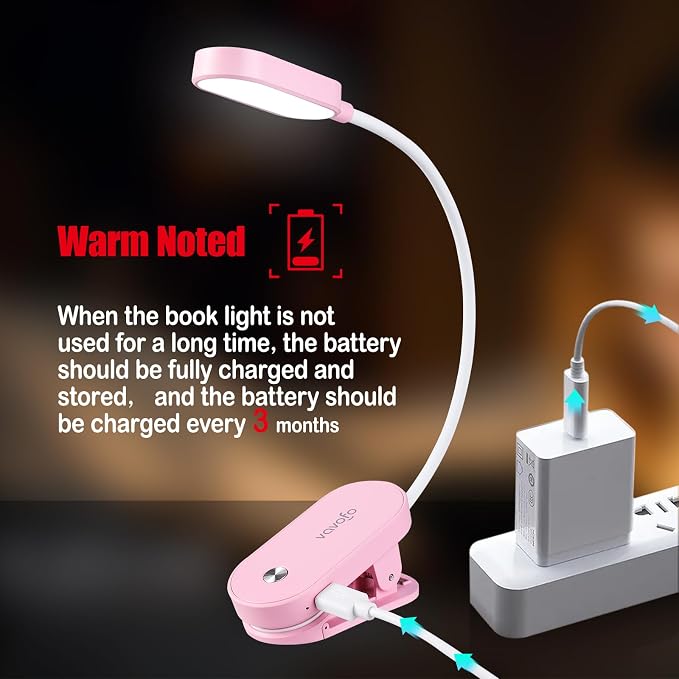 VAVOFO Rechargeable Book Light, 14 LEDs Eye Care Clip On Amber Reading Light - Image 6