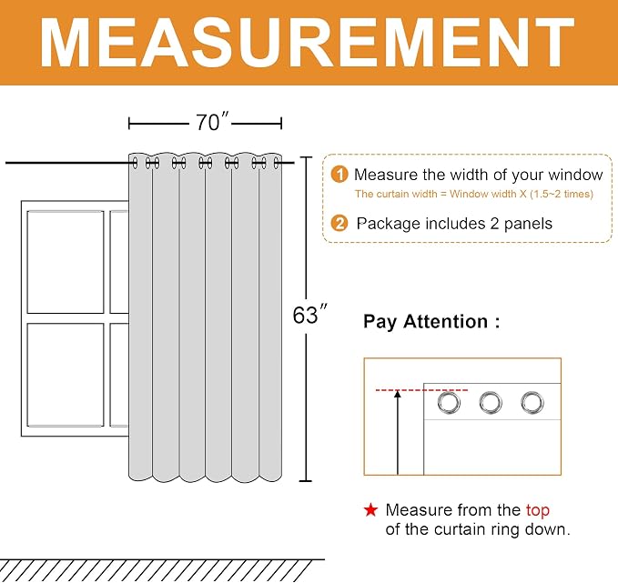 Grommet Blackout Curtains for Bedroom 70 x 63 Inches Blush 2 Panels | Thermal - Image 7