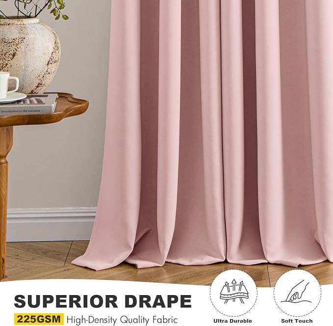 MIULEE Blackout Curtains for Bedroom 2 Panels 34 x 72 Inch Long Pink | Thermal - Image 5
