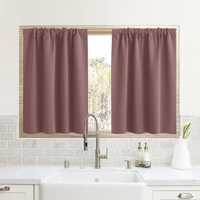 RYB HOME Half Curtain Tiers 36 inch Length, Rod Pocket | Short Blackout Curtains by RYBHOME