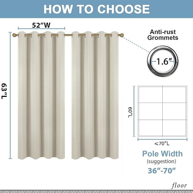 Diraysid Light Beige Grommet Blackout Curtains - Image 3