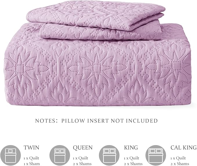 Exclusivo Mezcla California King Quilt Set, Lilac | Lightweight Soft Bedspreads - Image 6