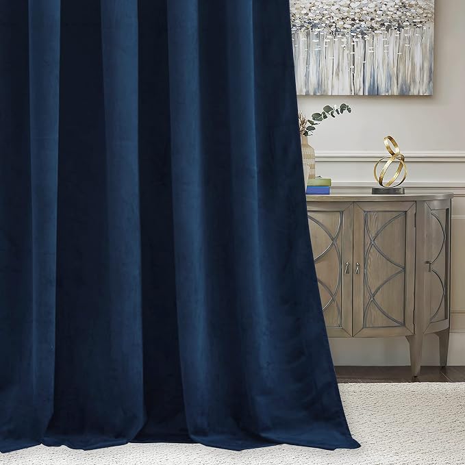 RYB HOME Navy Blue Curtains 100 inches Long, Long Floor Length Drapes | Room - Image 6