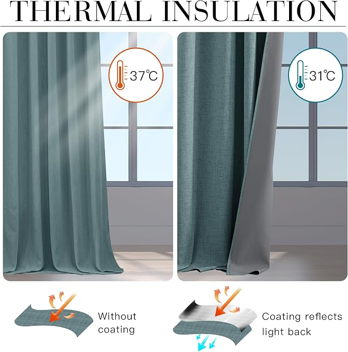 RYB HOME 100% Blackout Linen Textured Curtains 84 inches Long, Thermal - Image 6