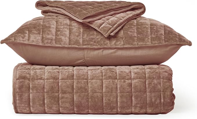 RECYCO Channel Box Stitch Velvet Quilt Set, King Size, Terracotta Clay | Ultra - Image 9