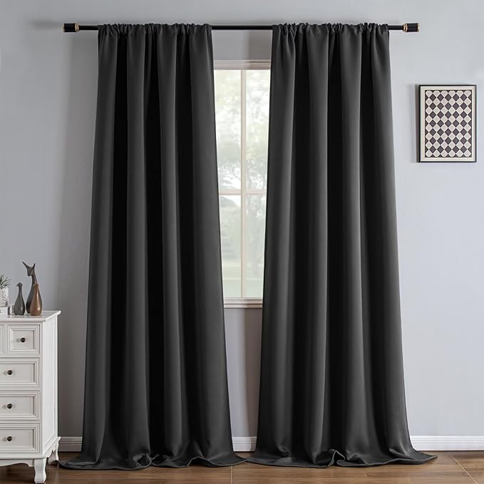 IGEMAEVE Blackout Curtains for Bedroom Rod Pocket Dark Grey 52" W x 90" L | by IGEMAEVE