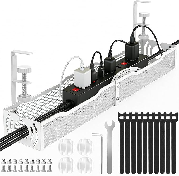 Cable Management, 25.3'' Under Desk Cable Management Tray No Drill | Metal by LOVJOYSE
