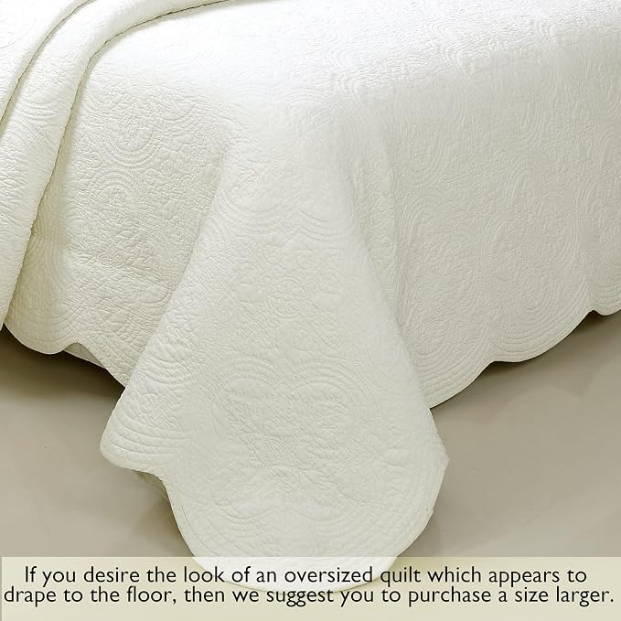 Cozy Line Home Fashions 100% Cotton Medallion Off White Matelasse Embossed - Image 6