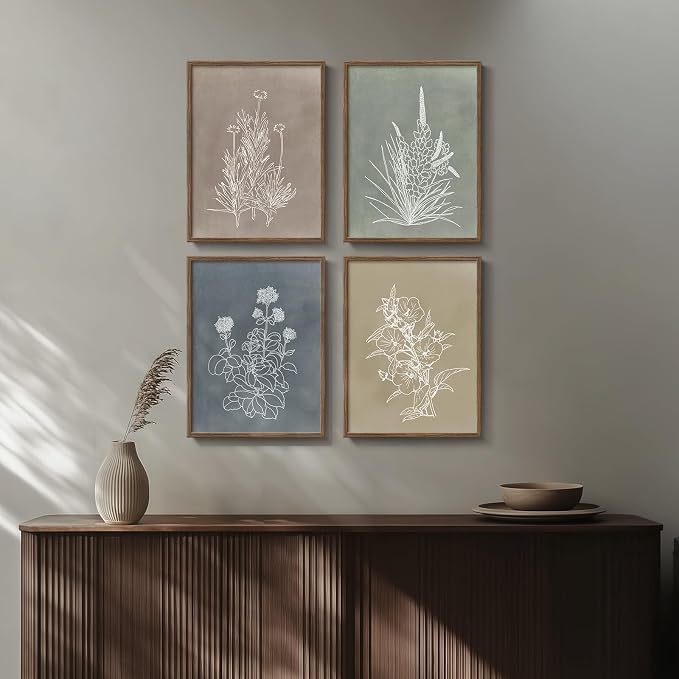 Framed Boho Botanical Wall Art for Bedroom, 4 Piece Vintage Neutral Floral - Image 3