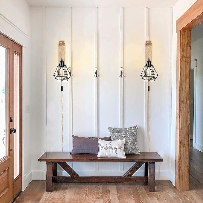 Frideko Plug in Wall Sconce Set of Two, Boho Farmhouse Hanging Wall Lamp - Image 9
