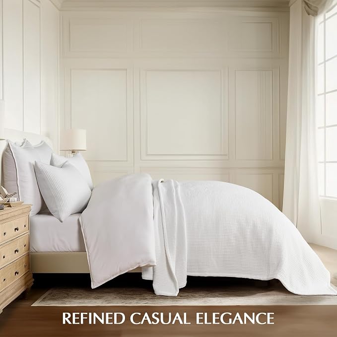 EVERGRACEHOME Cotton Gauze Matelassé Coverlet, King Size, Ivory White | Ultra - Image 5