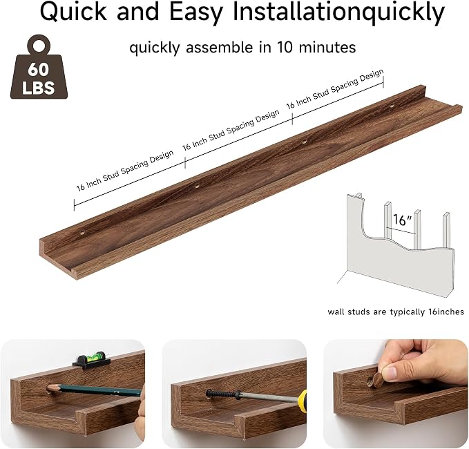 Floating Picture Ledge Shelves for Wall Set of 2, 55 Inches Picture Shelf - Image 5