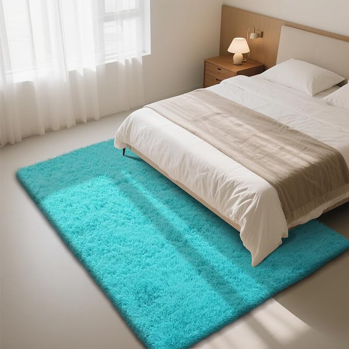 Teal Blue 5x8 Area Rugs for Bedroom, Fluffy Rug Bedroom Carpet Bedside Rug | - Image 2