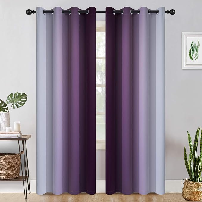 COSVIYA Grommet Room Darkening Ombre Purple Curtains W52xL84 inch | Purple and - Image 2