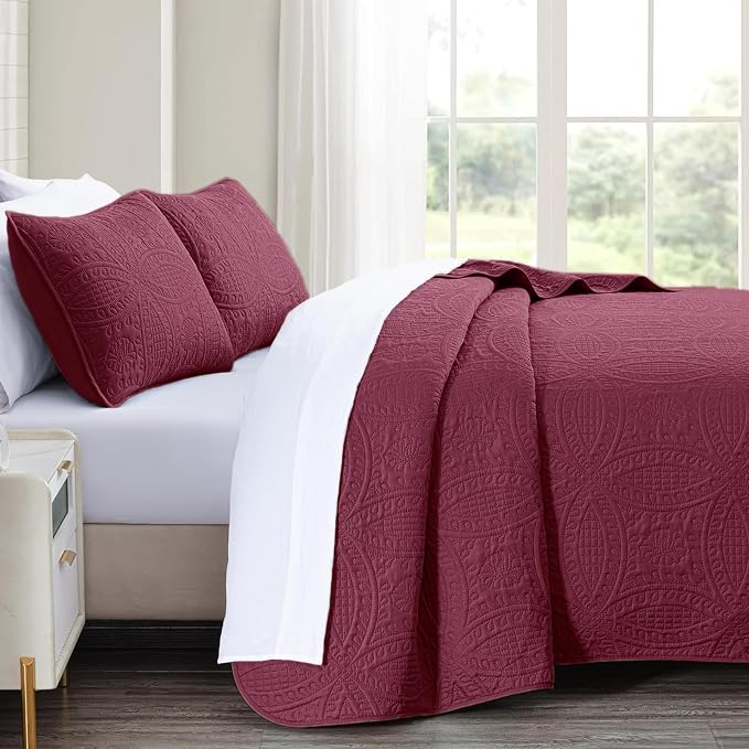 akkialla 118"x106" Burgundy California King Quilt Set, Oversized Floor-Length - Image 4