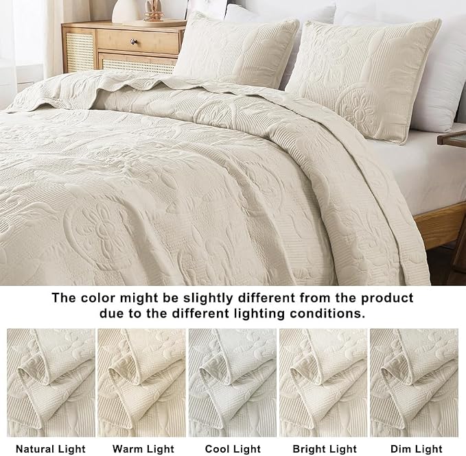 Light Beige Damask Quilt King Size Bedding Sets - Image 8