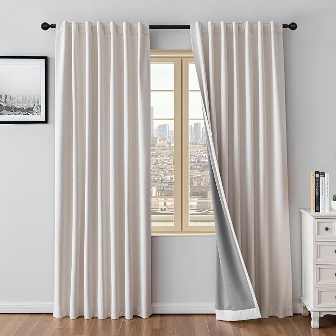 100% Blackout Curtains 84 inch Length 2 Panels Faux Linen Long Drapes by Zyvola