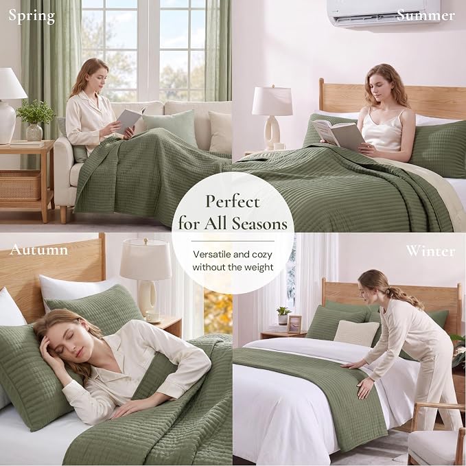 King Size Quilt-Lightweight Bedspreads Olive Green King Quilt Bedding Set | - Image 8