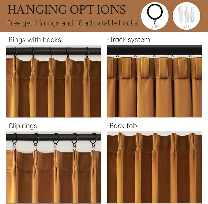 Gold Brown Velvet Pinch Pleated Curtains 120 Inches Long - Image 4
