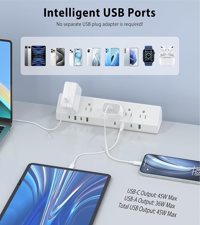 Jgstkcity Desk Clamp Power Strip USB C 45W, 8 USB, 15FT Cable, Edge Mount - Image 4