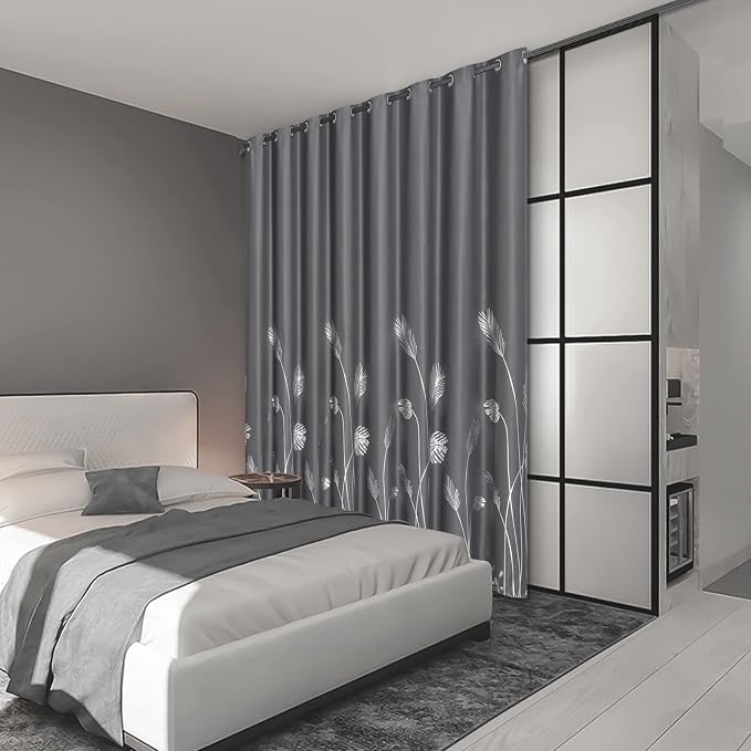 Curtain for Sliding Glass Door 100W x 96L Inch Silver Palm Tree Printed Curtain - Image 2