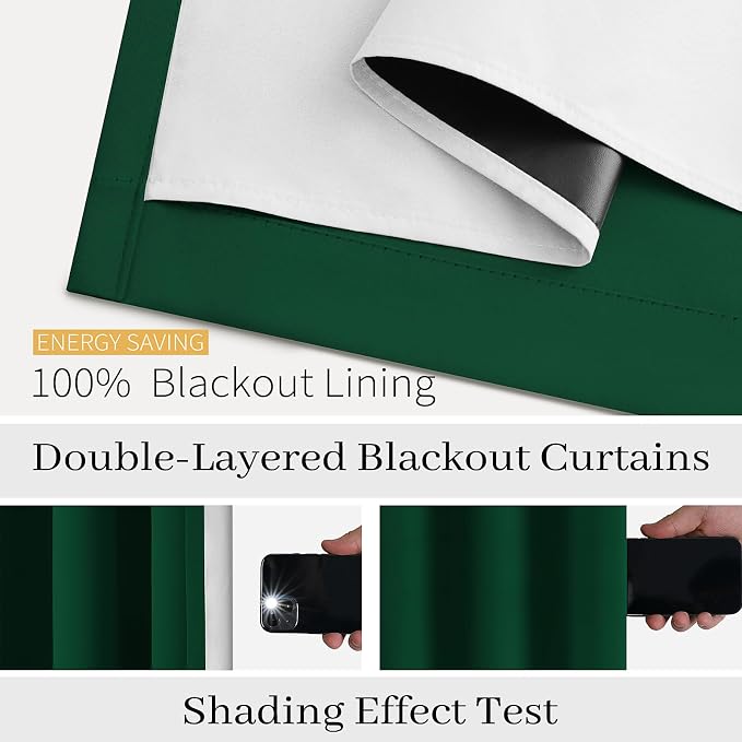 COSVIYA Drak Green 100% Blackout Curtains - Image 3