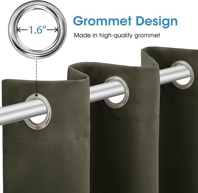 HOMEIDEAS Olive Green Blackout Curtains Bedroom 52X84 2 Panels | Room Darkening - Image 4