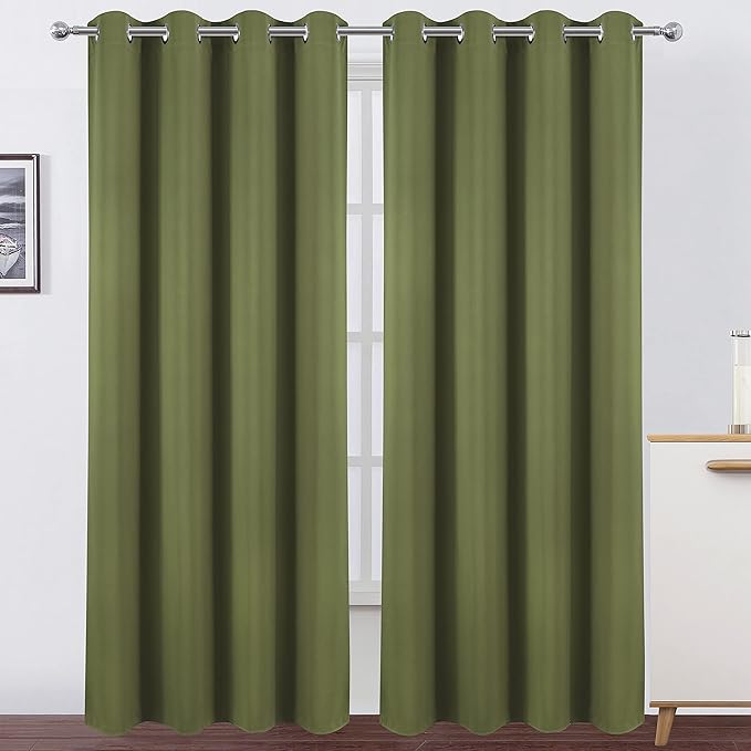 Blackout Curtains 66 x 84 inch/Olive Green Curtains Set of 2 Panels/Thermal by Lemomo