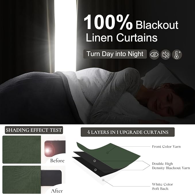 QJmydeco Dark Green Curtains 86 Inches Long - Image 2