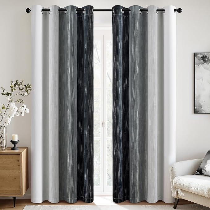 MIULEE Black and Greyish White Ombre Blackout Curtains 52Wx72L Set of 2 | Full - Image 3