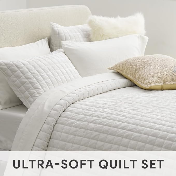 RECYCO Velvet Quilt Set, Oversized California King 118"x106", Bright White | - Image 5
