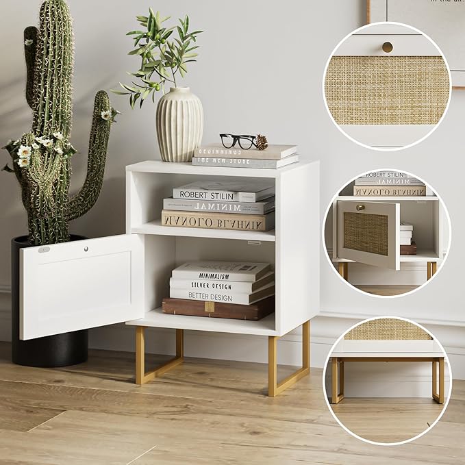 Masupu Extra Large Rattan Nightstand, Boho Night Stand Modern Farmhouse Wood - Image 8