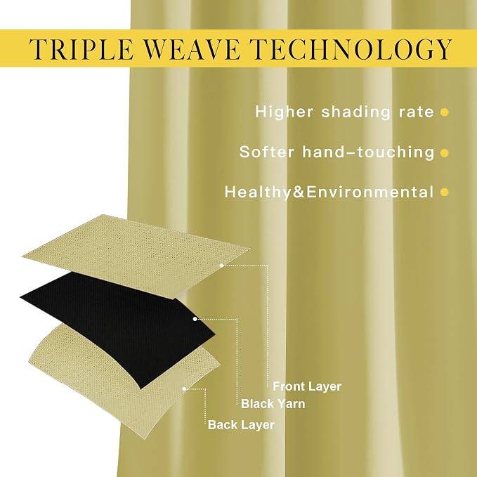 NICETOWN Paler Yellow Room Darkening Doorway Curtains 78 inch Length 2 Panels - Image 4