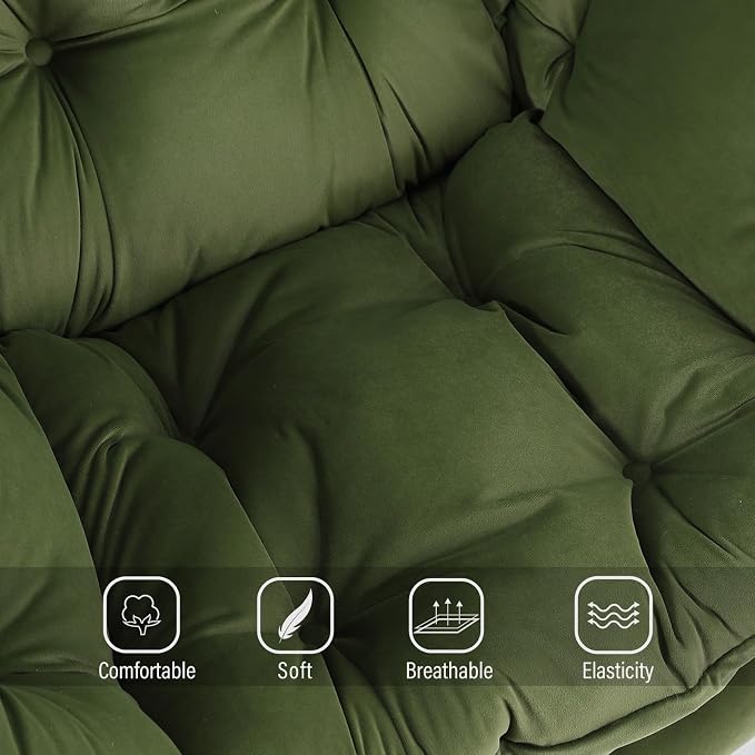 Welnow Lazy Chair with Ottoman, Reading Chair with Footrest，Army Green | A Side - Image 5
