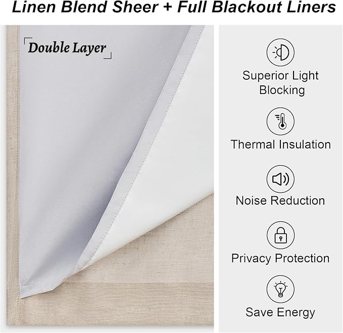 Topfinel Beige Pinch Pleated Full Blackout Curtains Linen Blended Room - Image 7