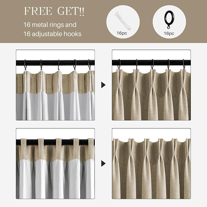 AUSSPVOCT Pinch Pleated 108 Inch Linen Curtains 100% Blackout - Image 7