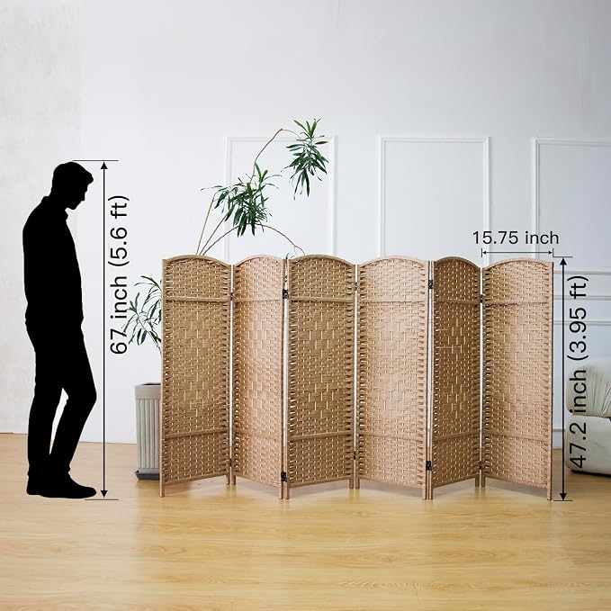 6 Panel Rattan Divider Short Room Partition Screen, Double Sided Folding Divider - Image 2