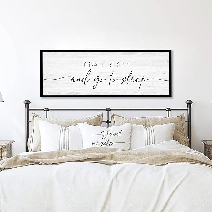 Give It to God and Go to Sleep Sign Framed Large 41''×15'' Above Bed Wall Decor - Image 6