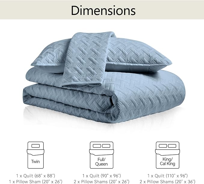 FLYMME Twin Quilt Set, Lightweight Dusty Blue Bedspreads, Basket Weave Pattern - Image 7