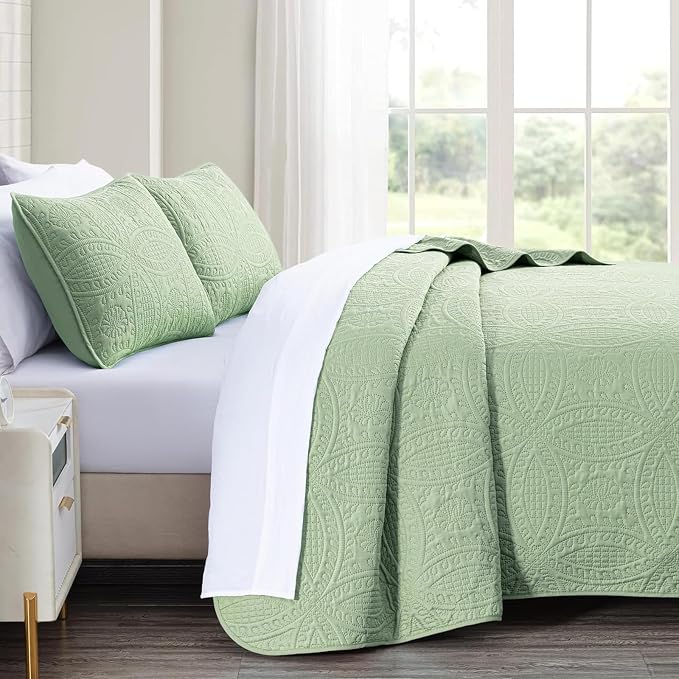 akkialla 118"x106" Sage Green California King Quilt Set, Oversized Floor-Length - Image 4