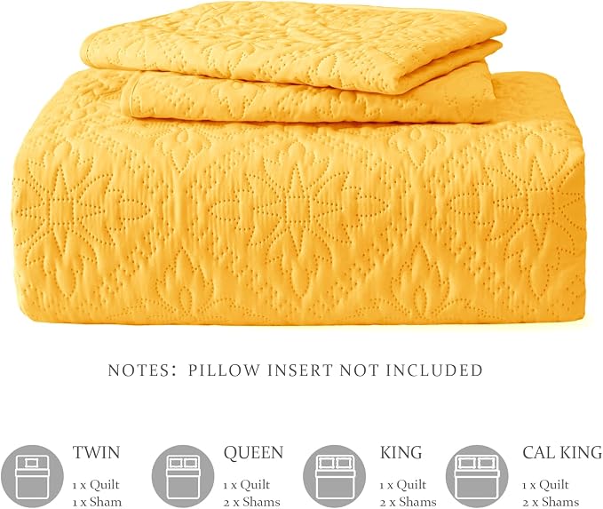 Exclusivo Mezcla Full Queen Quilt Set, Bright Yellow | Lightweight Soft - Image 6