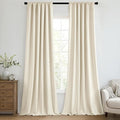 MIULEE 100% Blackout Back Tab Pleat Linen Curtains 50" Wx96 L, Light Cream | 2 by MIULEE