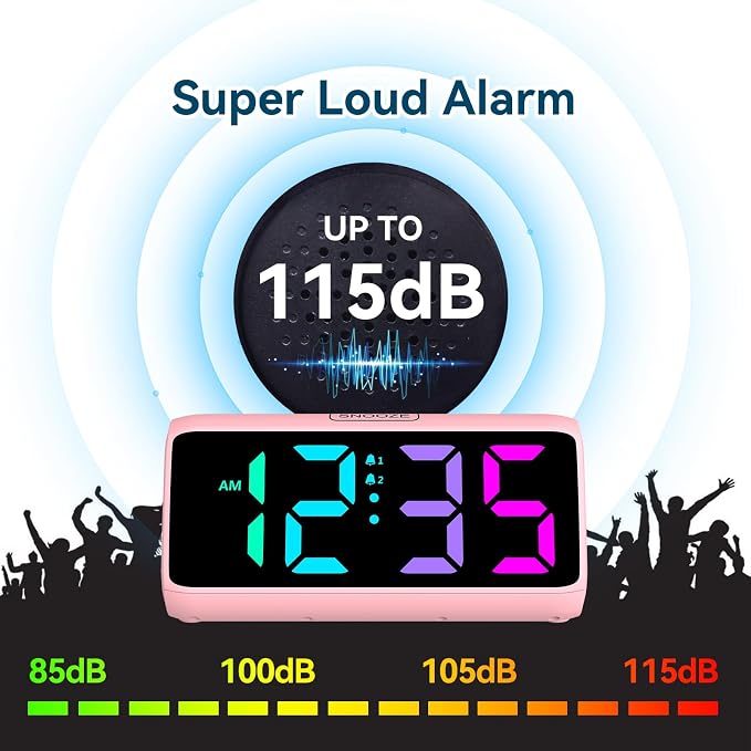 Loud Alarm Clock for Heavy Sleepers, RGB Alarm Clocks for Bedrooms Seniors Kids - Image 2