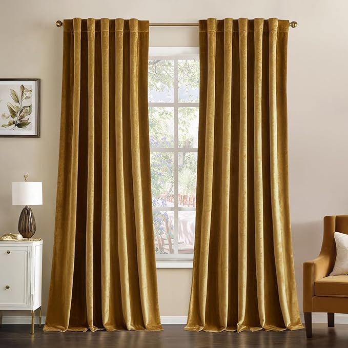 MIULEE Gold Velvet Curtains 52x84 inches Luxury Blackout Curtains | Thermal by MIULEE