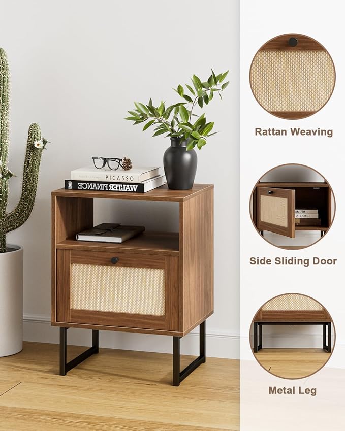 Masupu Extra Large Rattan Nightstand, Modern Boho Farmhouse Wood Bedside Table - Image 7