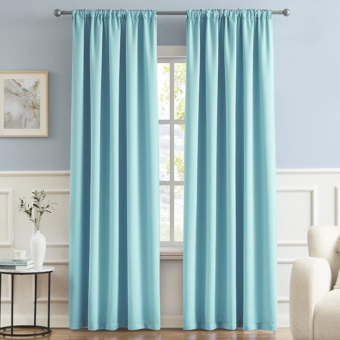 Aqua Color Kids Curtains for Bedroom Rod Pocket Back Tab Window Treatment - Image 2