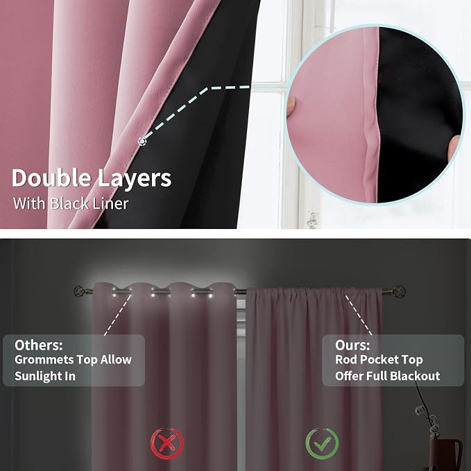 BGment Pink Blackout Curtains for Girls Room 72 Inch Length 2 Panels | Kids - Image 6
