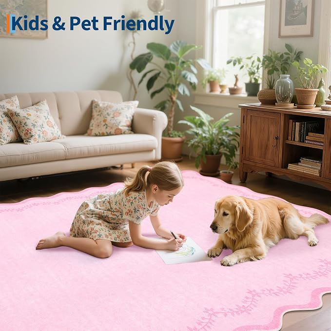 GarveeHome 4x6 Scalloped Washable Area Rug Pink Nursery Kids Bedroom Rug | Soft - Image 7